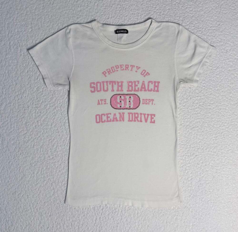 Vintage 2000 Bejeweled Property of South Beach Ocean Drive Graphic Baby Tee